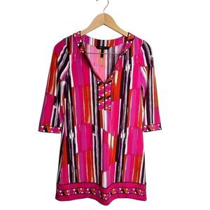 BcbgMaxAzria Dress Size‎ XXS Psychedelic Mod Shift 3/4 Sleeve Multicolor V Neck